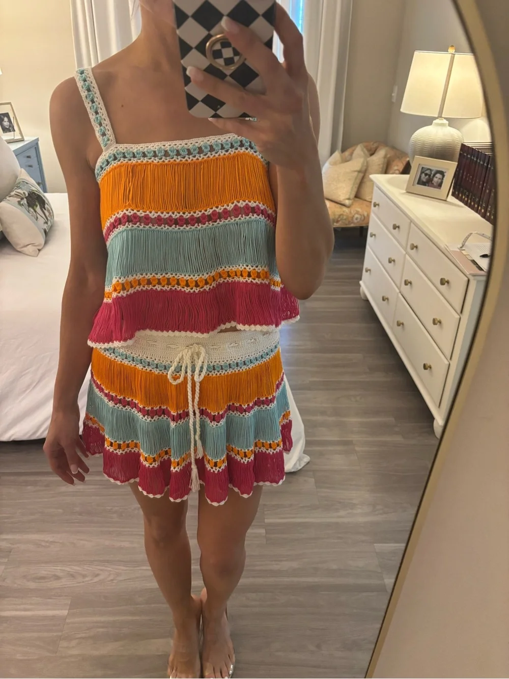 🧡 My Beachy Side Handmade Crochet Fringe Set — Top (M) / Skirt (S)